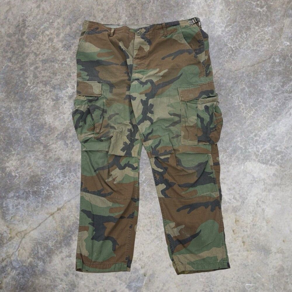 Vintage 80s USGI Woodland BDU Cargo Pants Men’s Large Ripstop Military Camo USA